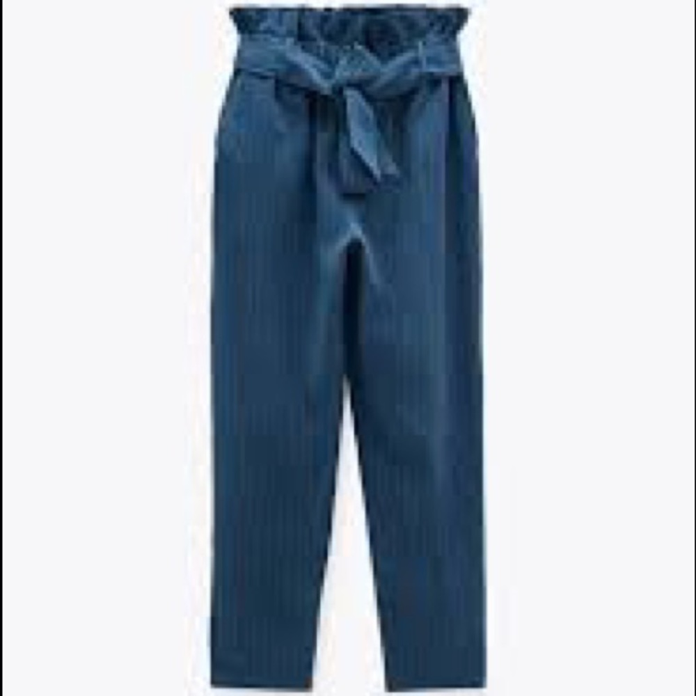Zara Striped Paperbag Pants - Light Indigo